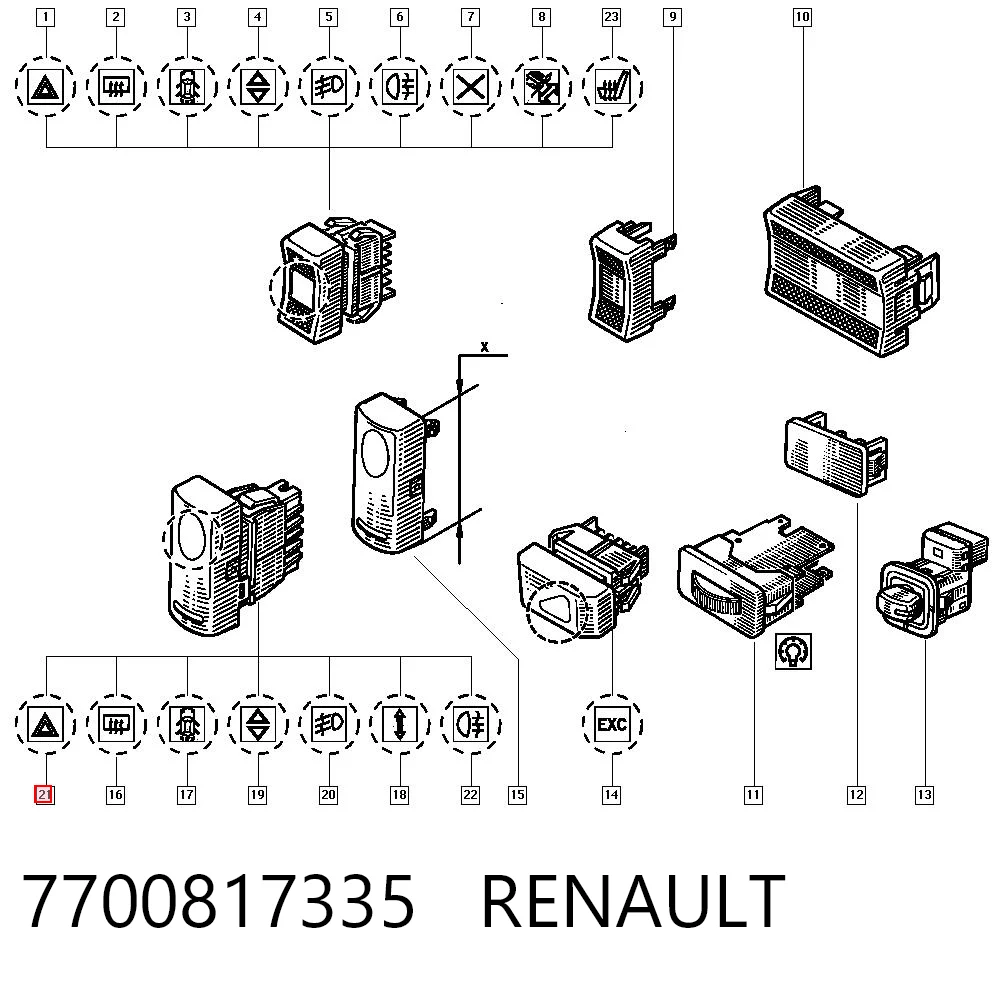Boton de luz de emergencía para Renault 19 II B53, C53