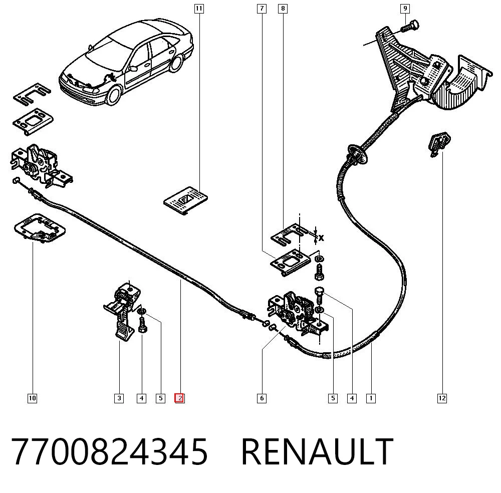Cable de apertura del capó delantero 7700824345 RENAULT