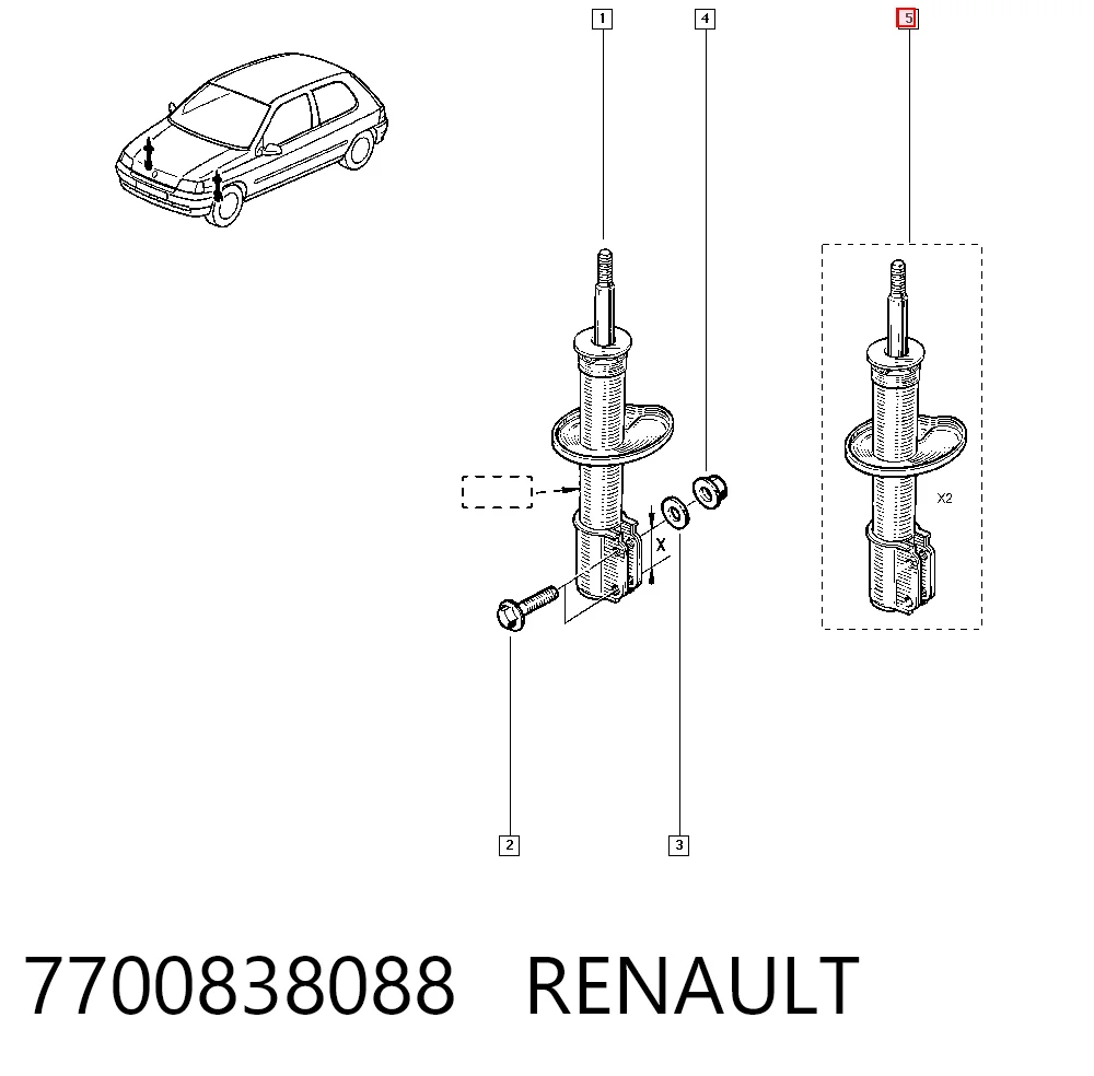 Amortiguador delantero para Renault Clio I (BC57, 5357)