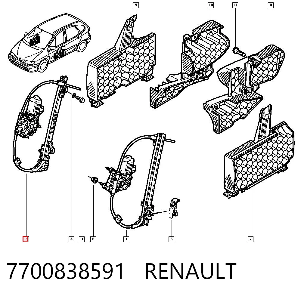 Mecanismo elevalunas delantero derecha Megane  monovolumen (1996-2001) original desde 47,92 €