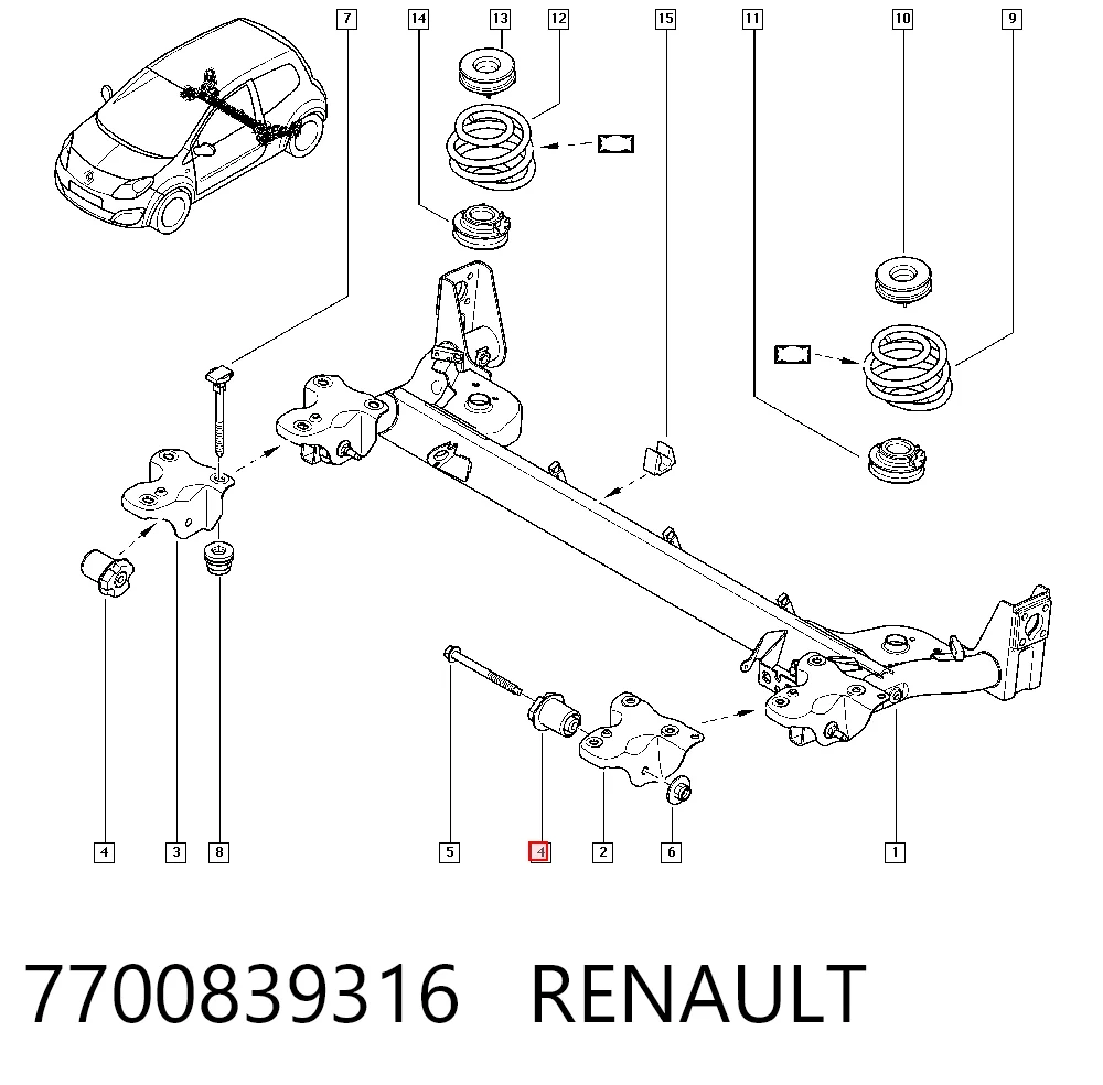 silentblock del eje trasero para Renault Clio  (LB0, LB1, LB2)