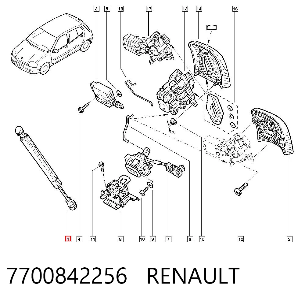 Comprar Amortiguador de la tapa del maletero Renault Clio II BB, CB a bajo precio