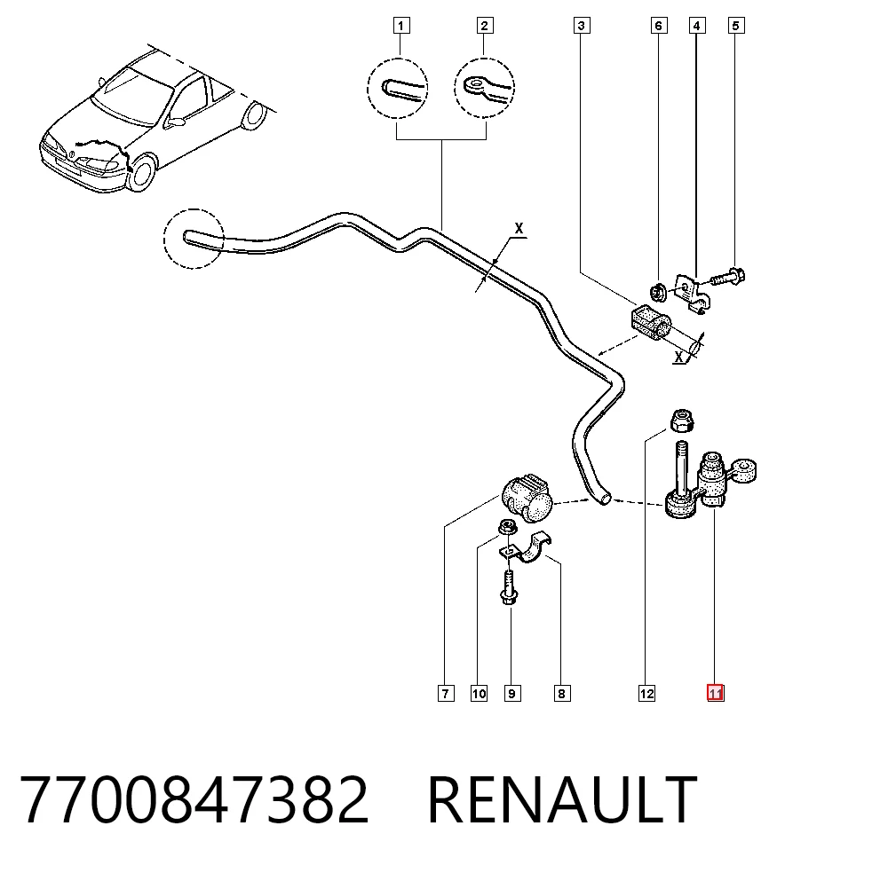 Soporte de la barra estabilizadora delantera Renault Megane I (DA0, DA1)
