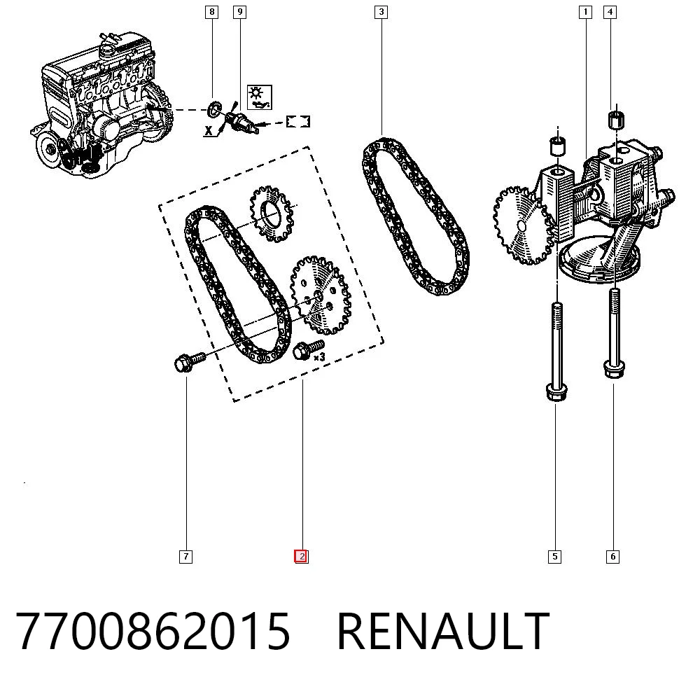Cadena de la Bomba Aceite para Renault Kangoo FW0