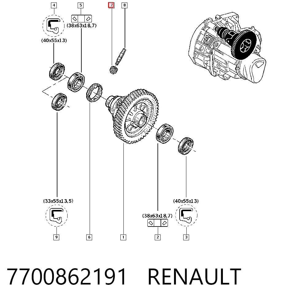 Engranaje conducido del velocímetro 7700862191 RENAULT