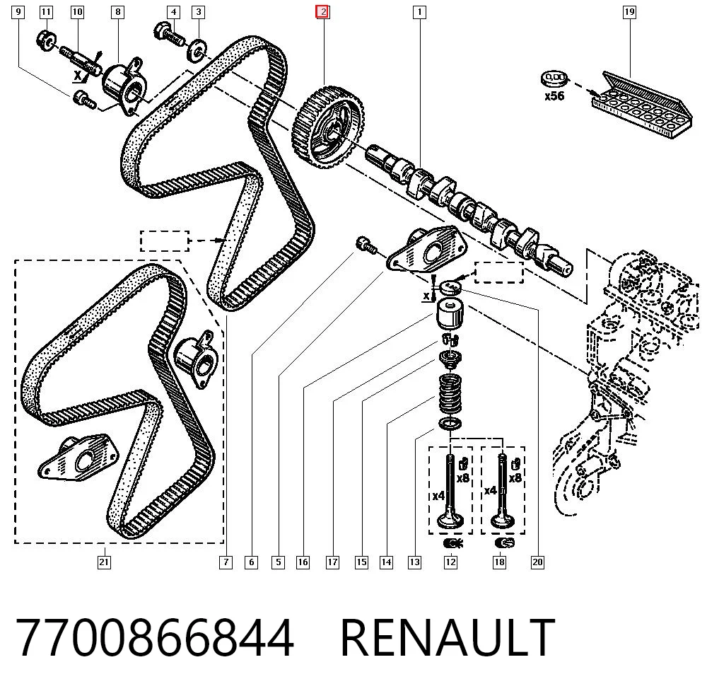 Piñón cadena distribución Renault Clio I (BC57, 5357)