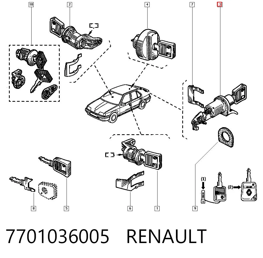 Bombín de cerradura de porton para Renault 19 D53, 853