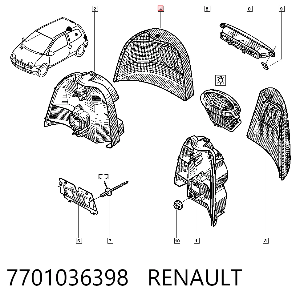 Piloto trasero derecho para Renault Twingo I C06