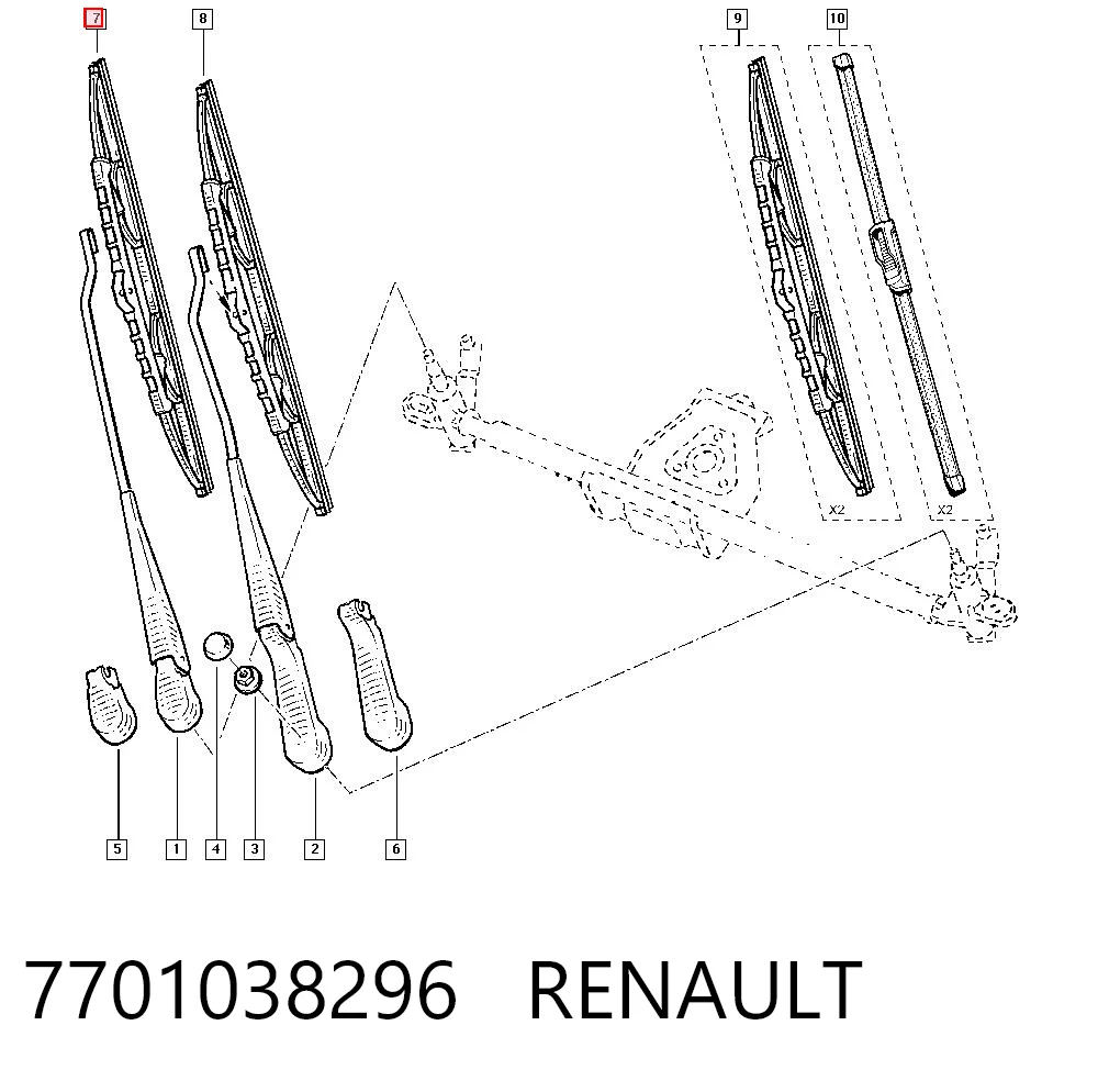 Escobilla del limpiaparabrisas del lado del pasajero 7701038296 RENAULT