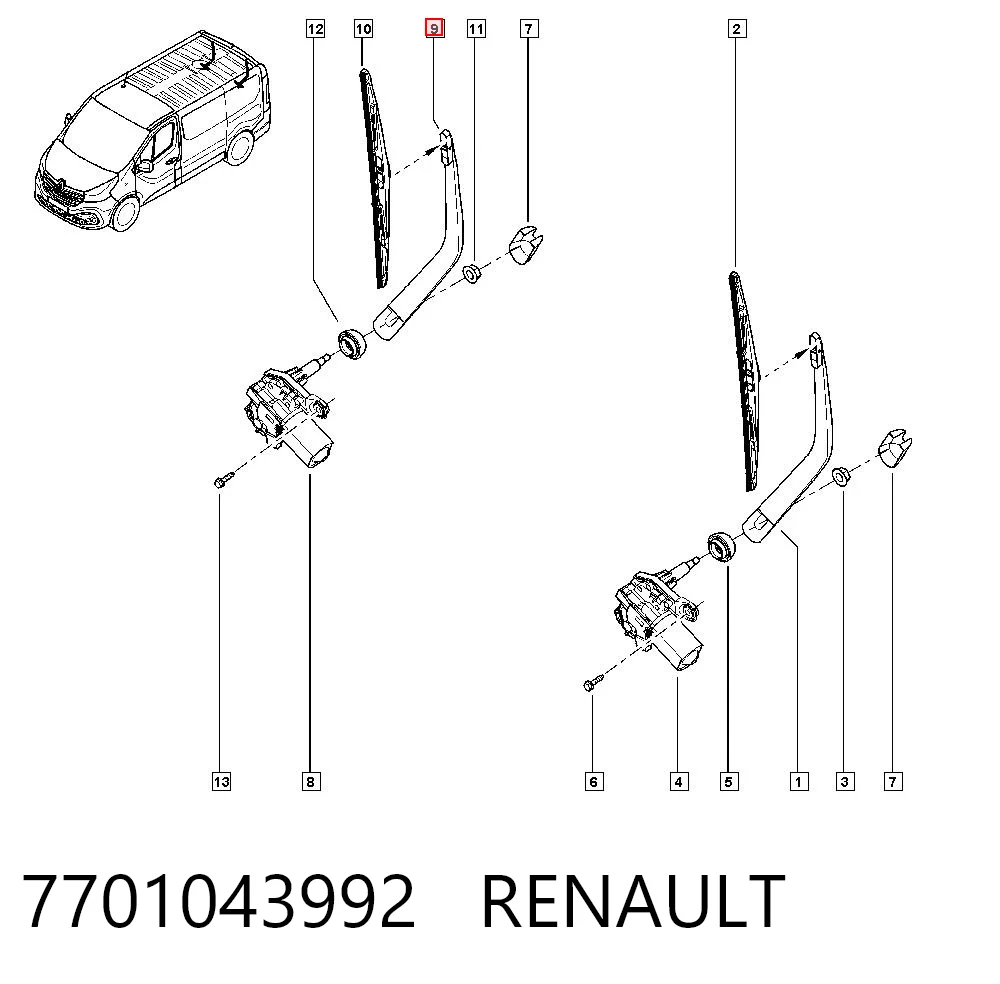 7701043992 Renault (RVI) Brazo del limpiaparabrisas, luna trasera