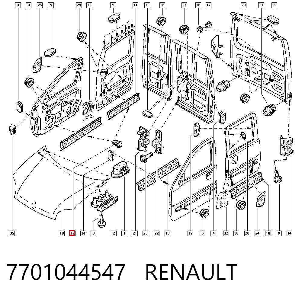 7701044547 Renault (RVI) Clip de fijación de moldura de puerta