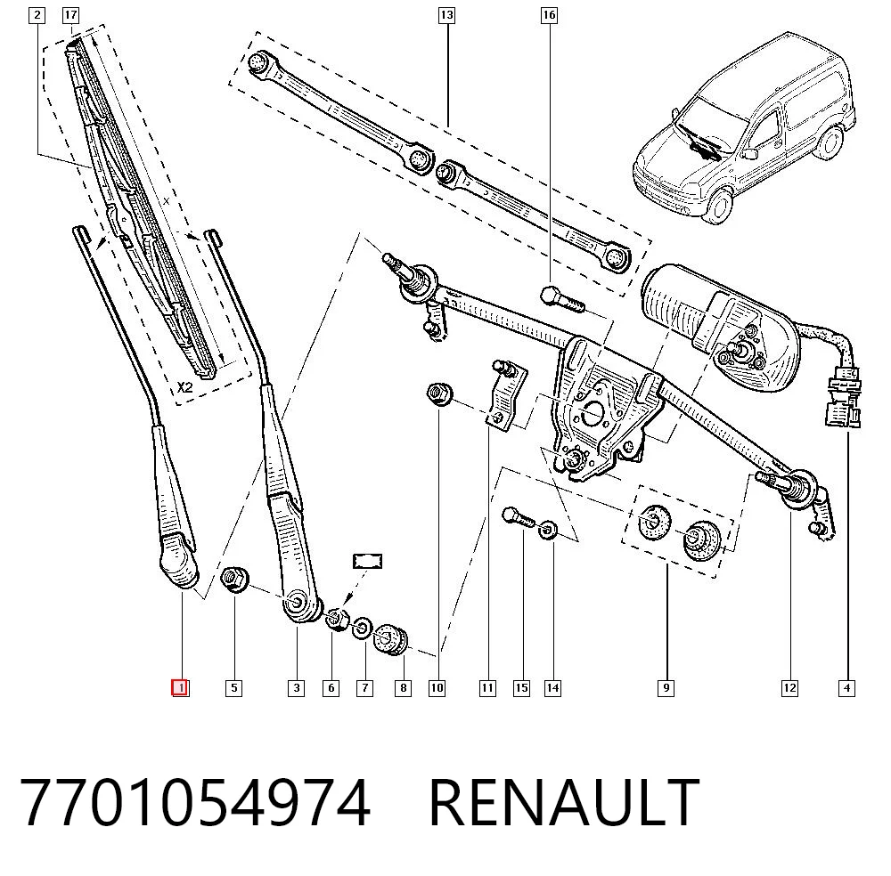 Comprar Brazo del limpiaparabrisas Renault Kangoo  KC0, KC1 a bajo precio