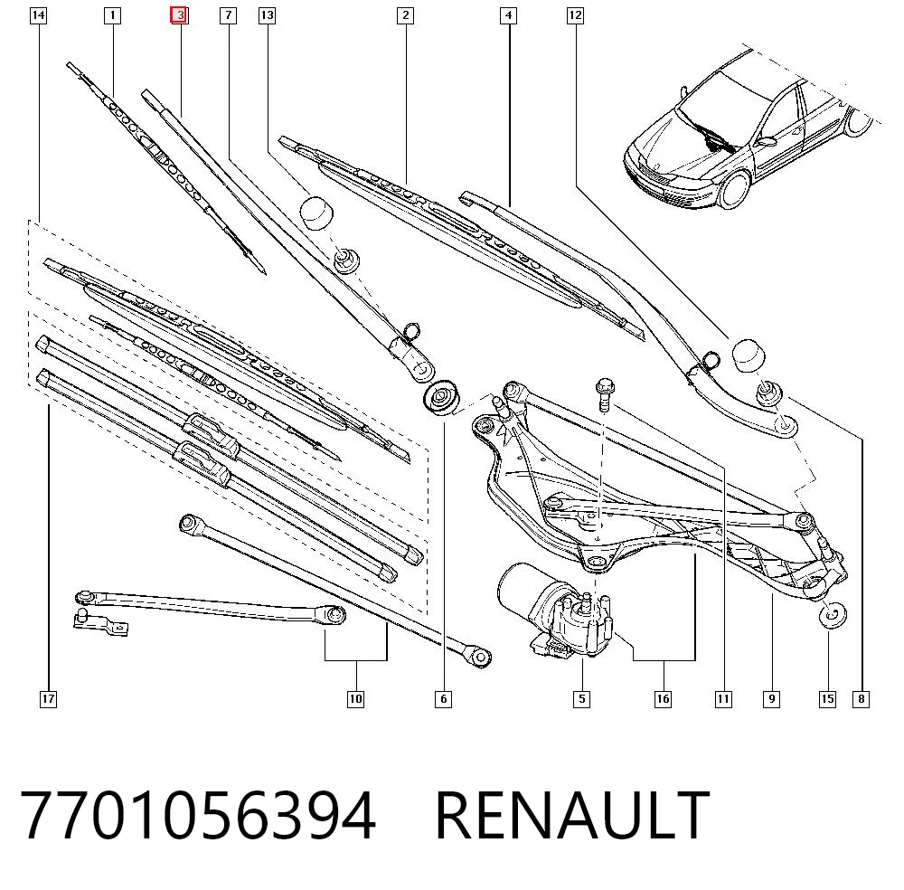 Brazo del limpiaparabrisas lavado de parabrisas para Renault Laguna II BG0, BG1