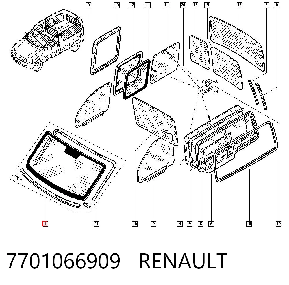 Parabrisas delantero  Renault Kangoo  (1998-2008)