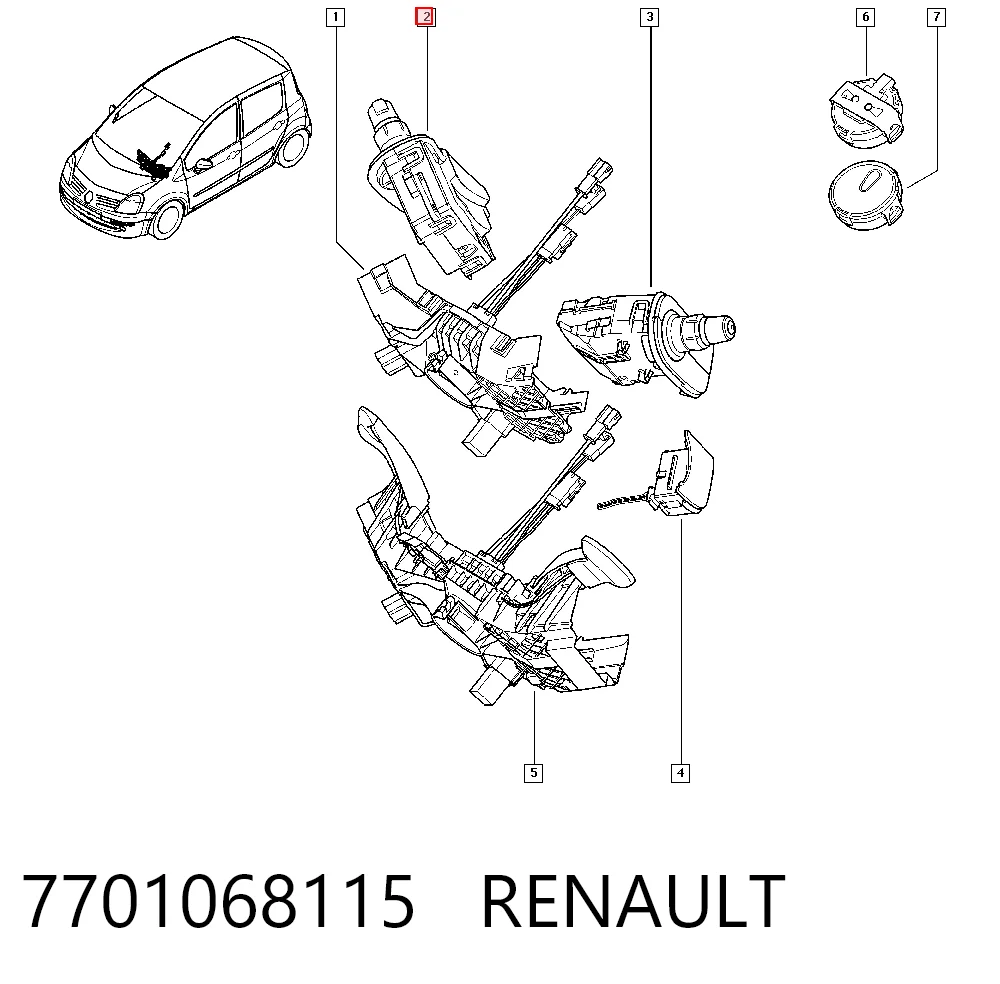 7701068115 Renault (RVI) Conmutador derecho de la columna de dirección
