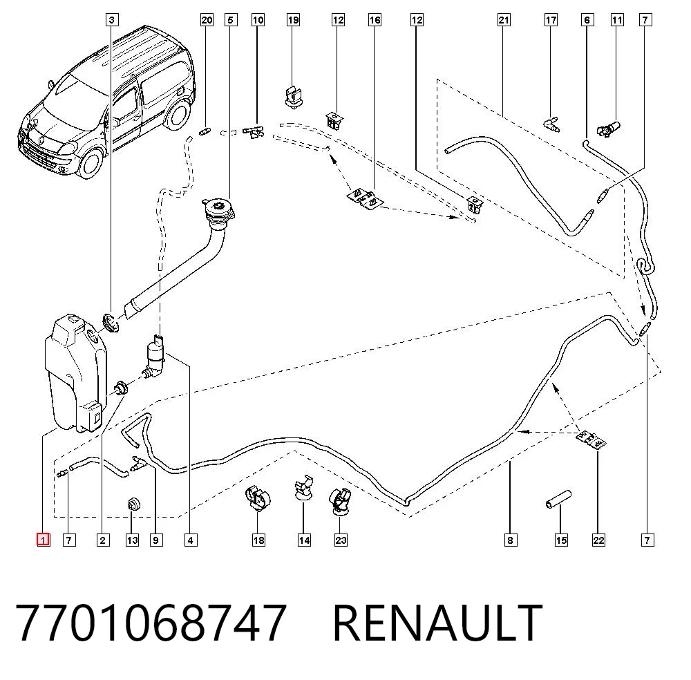 Deposito de agua de limpiaparabrisas Renault Kangoo II furgoneta comprar en España