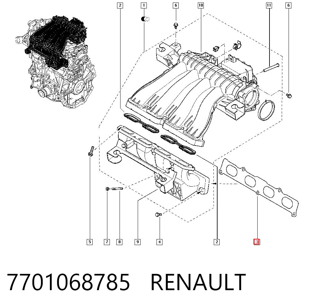 Comprar Junta inferior del colector de admisión Renault Scenic III JZ0, JZ1 a bajo precio