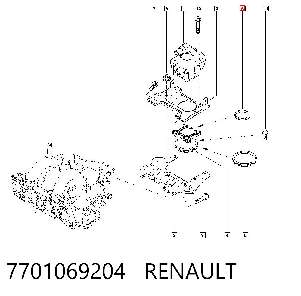 Junta de la mariposa de admisión 7701069204 RENAULT