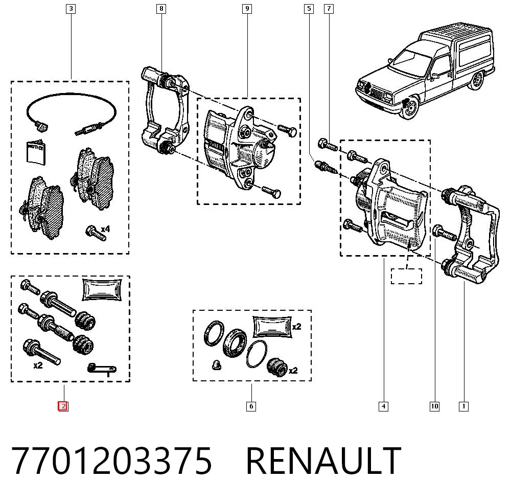 Juego de reparación de pinza de freno delantero 7701203375 RENAULT