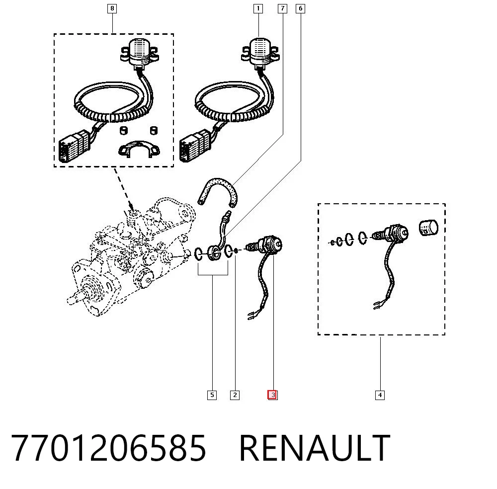 Válvula de corte de combustible de la bomba de inyección 7701206585 RENAULT