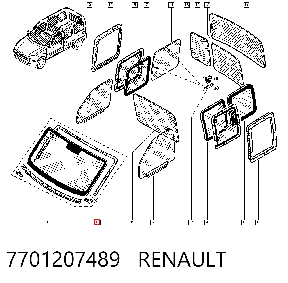 Luna delantera Renault Kangoo I