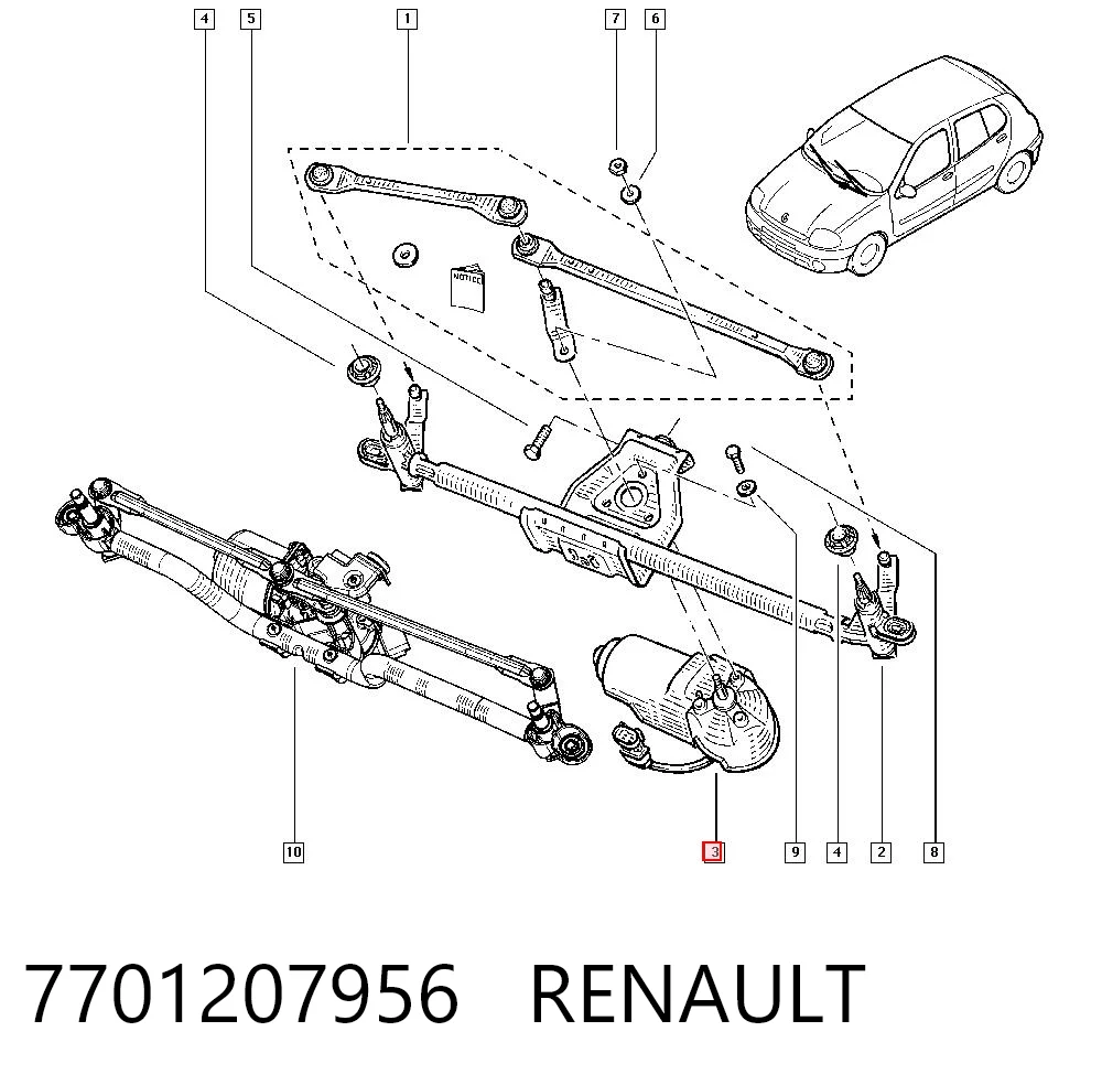 Motor del limpiaparabrisas Renault Clio  (1998-2008)