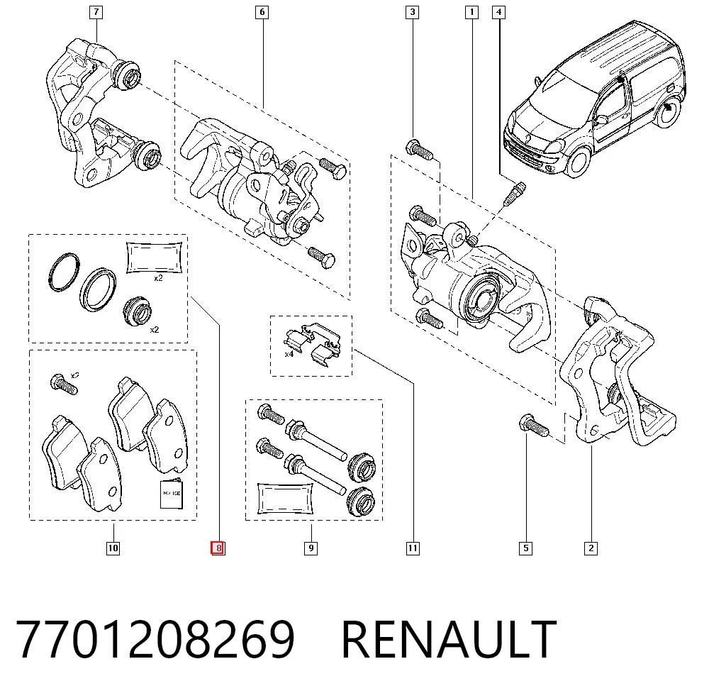 Kit de reparación de pinzas de freno trasero Renault Clio II (BB, CB)