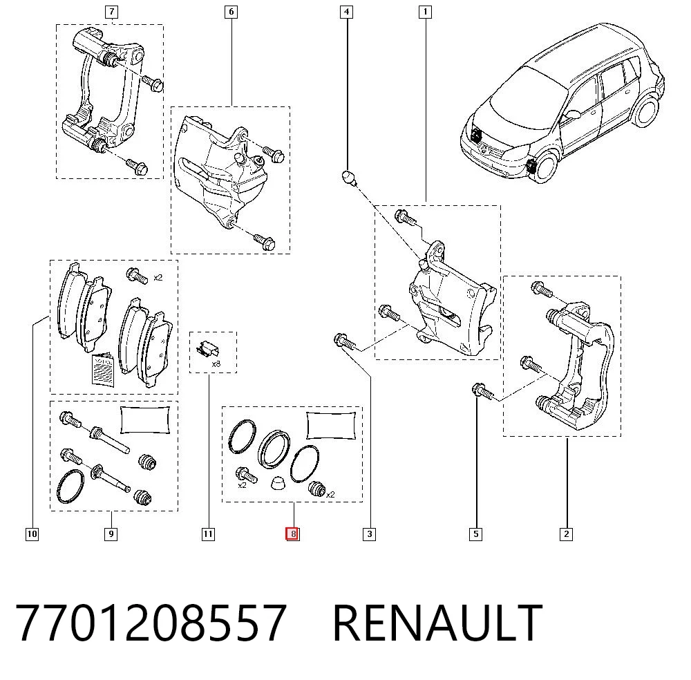 Kit de reparación de pinzas Renault Kangoo (1998-2008)