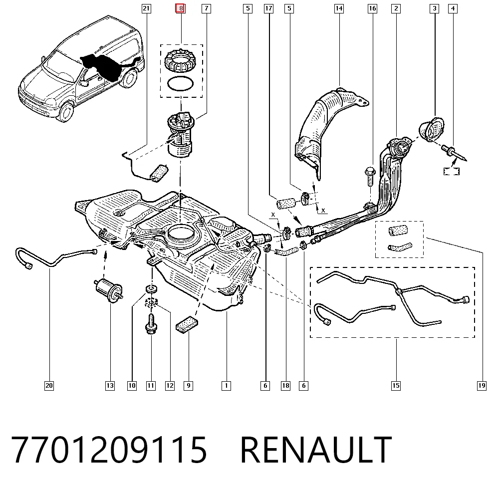 Tapa de la bomba de combustible 7701209115 RENAULT