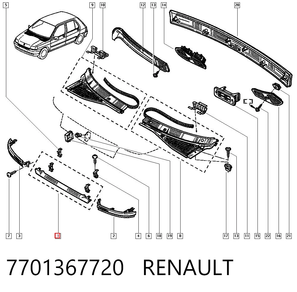 Rejilla delantera Renault Clio I hatchback (BC57, 5357) (1990 - 1998) precio, desde 22,43 EUR