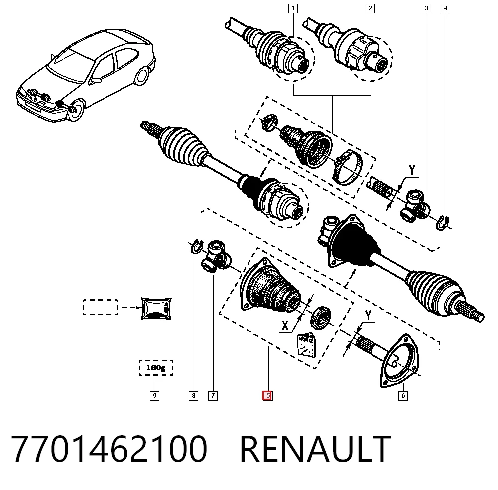 Fuelle, junta homocinética interna izquierda del semieje delantero 7701462100 RENAULT