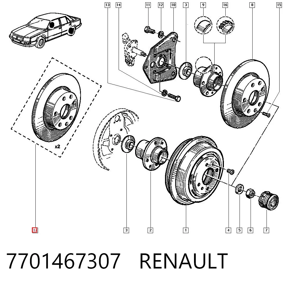Disco de freno trasero 7701467307 RENAULT