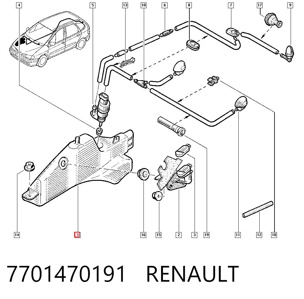 Comprar Depósito de líquido limpiaparabrisas Renault Megane JA0, JA1 a bajo precio