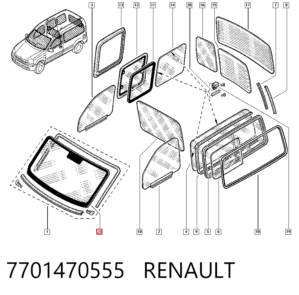 Parabrisas delantero  para Renault Kangoo I FC0, FC1