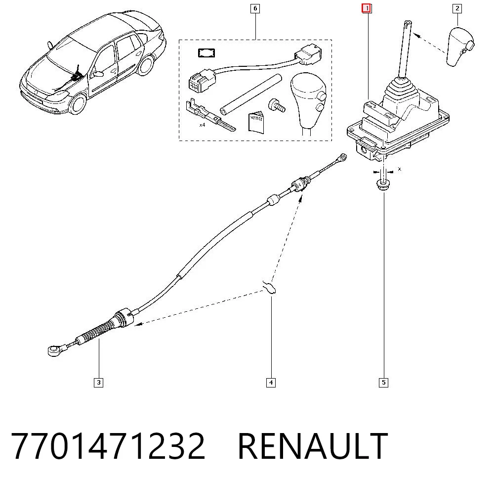Palanca de selectora de cambios 7701471232 RENAULT