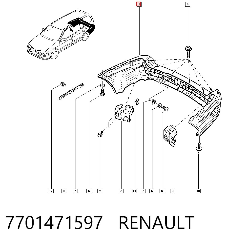 Defensa trasero para Renault Megane I KA0, KA1