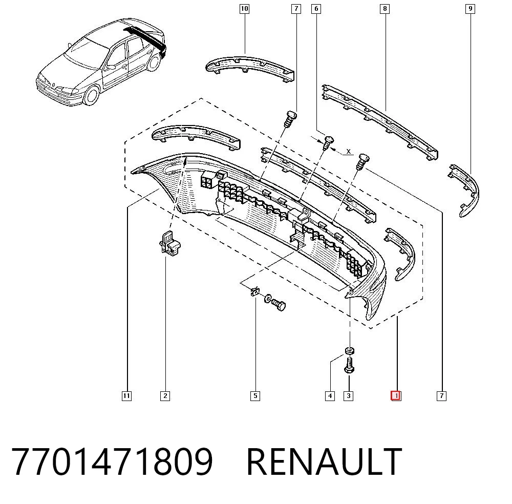 Paragolpes trasero Renault Megane I