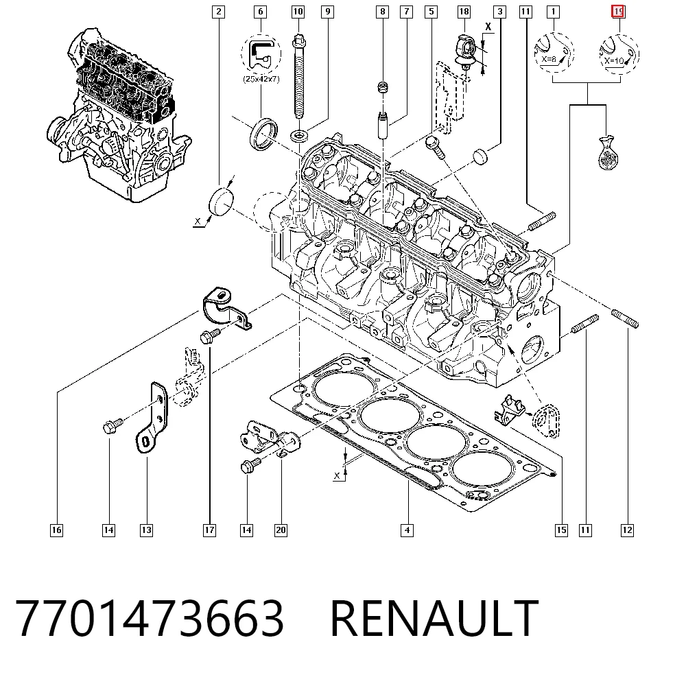 Culata de motor para Renault Kangoo  (KC0, KC1)