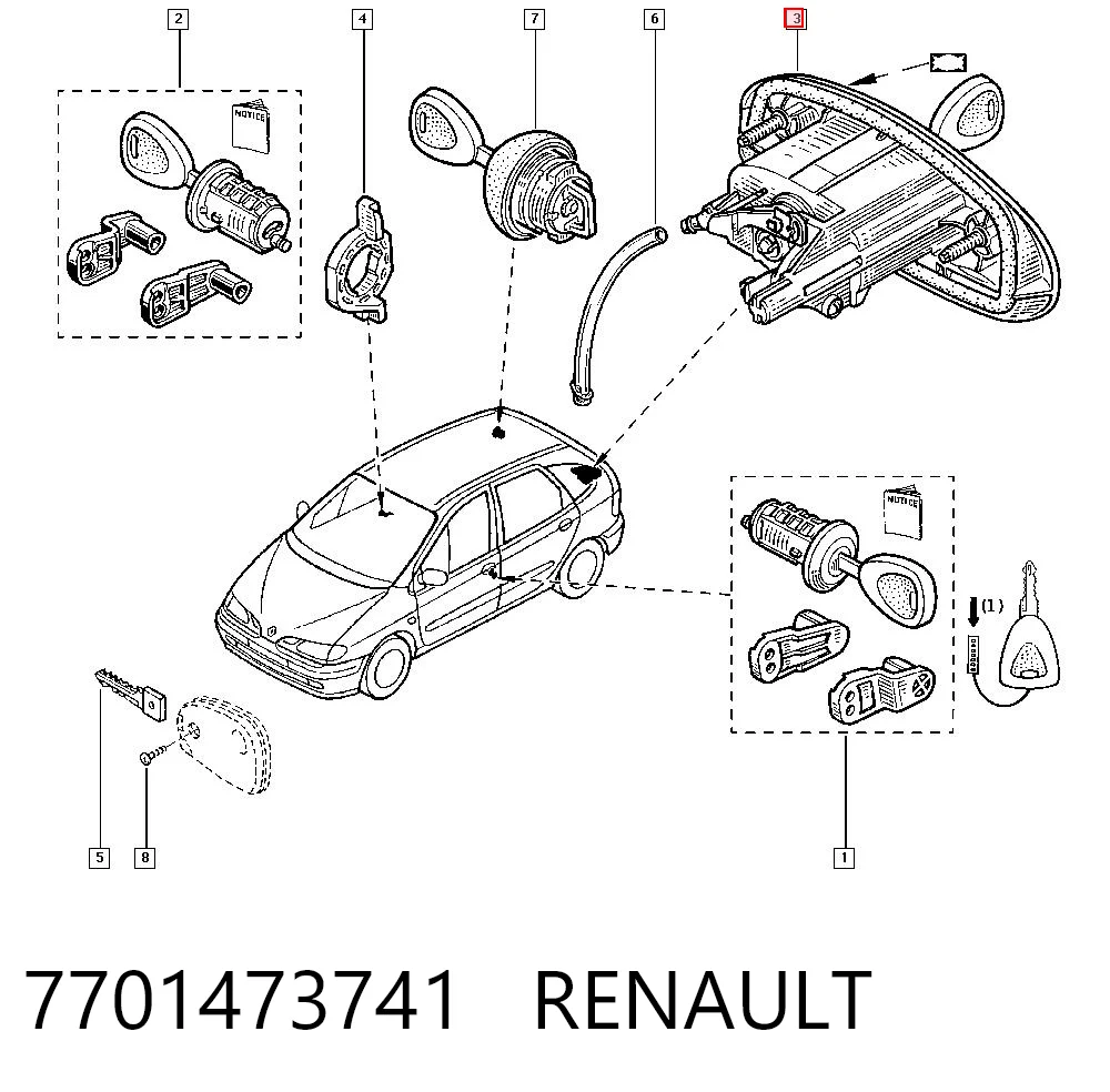 Cerradura de maletero 7701473741 RENAULT