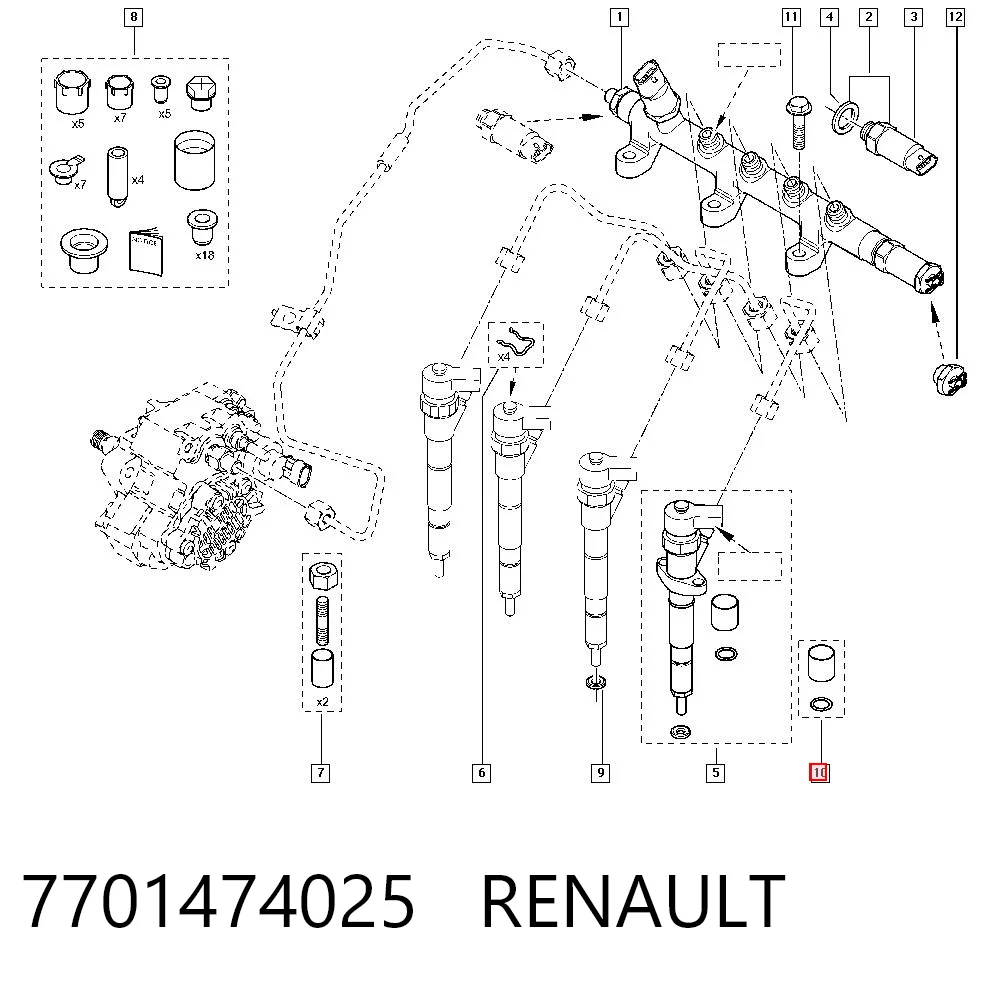 7701474025 Renault (RVI) Kit de reparación del inyector