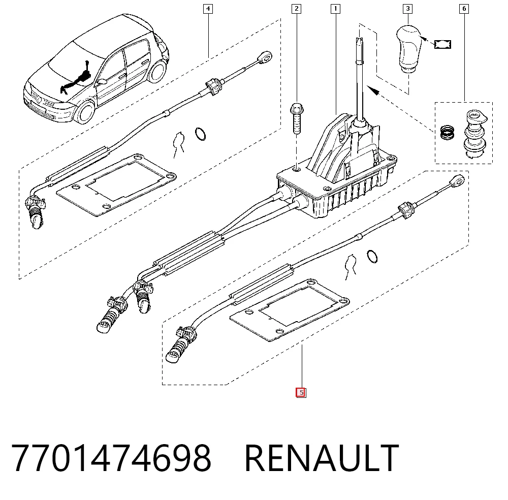 Cable de selección de marchas 7701474698 RENAULT