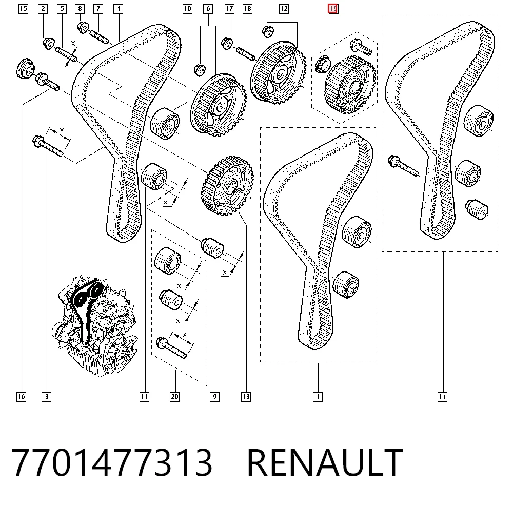 Rueda dentada del árbol de levas de admisión 7701477313 RENAULT