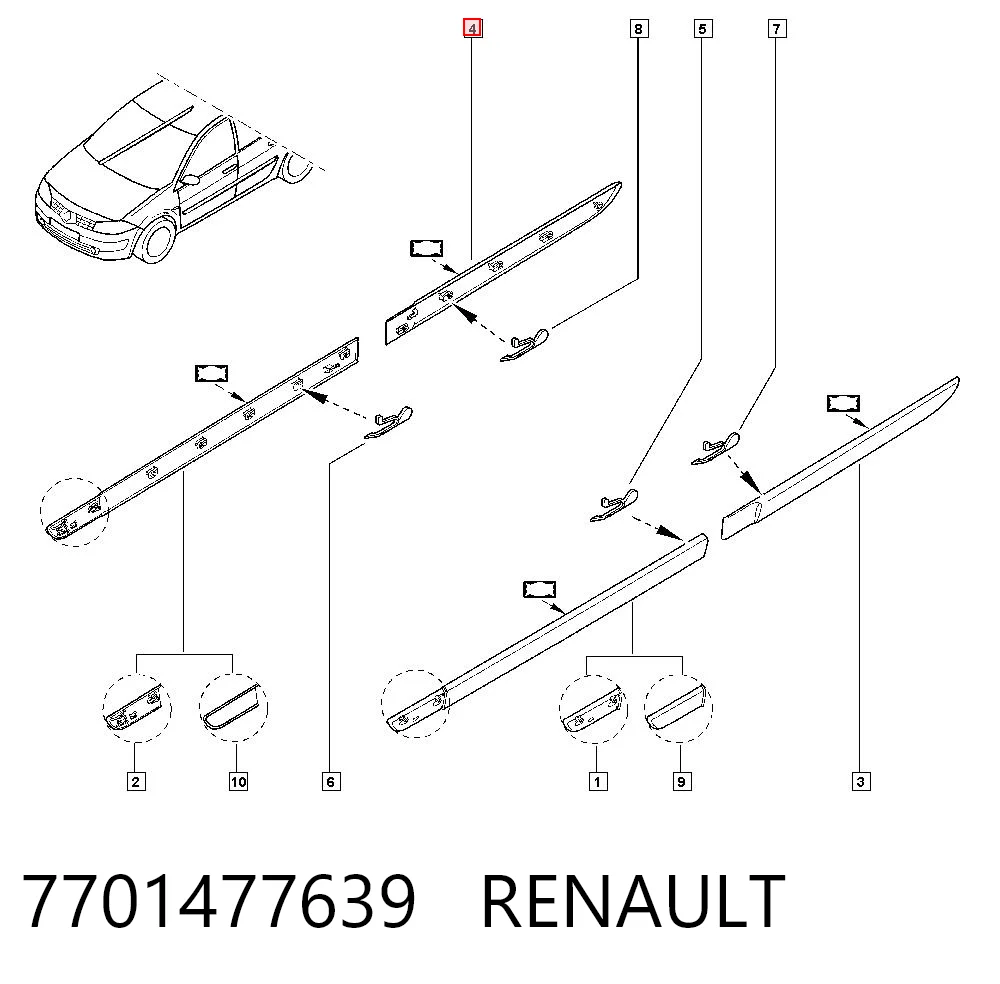 Moldura de puerta trasera derecha 7701477639 RENAULT