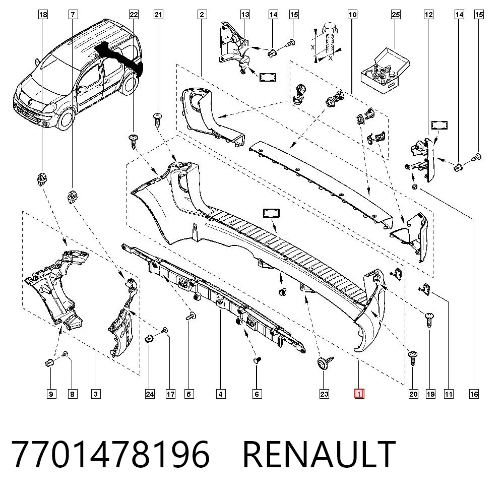 Parachoques trasero para Renault Kangoo FW0