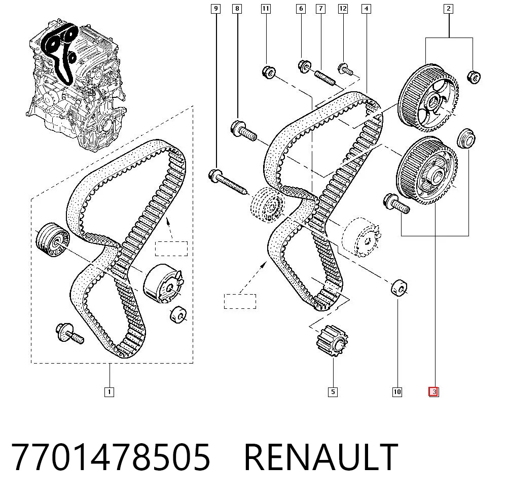 7701478505 Renault (RVI) Engranaje árbol de levas lado de admisión