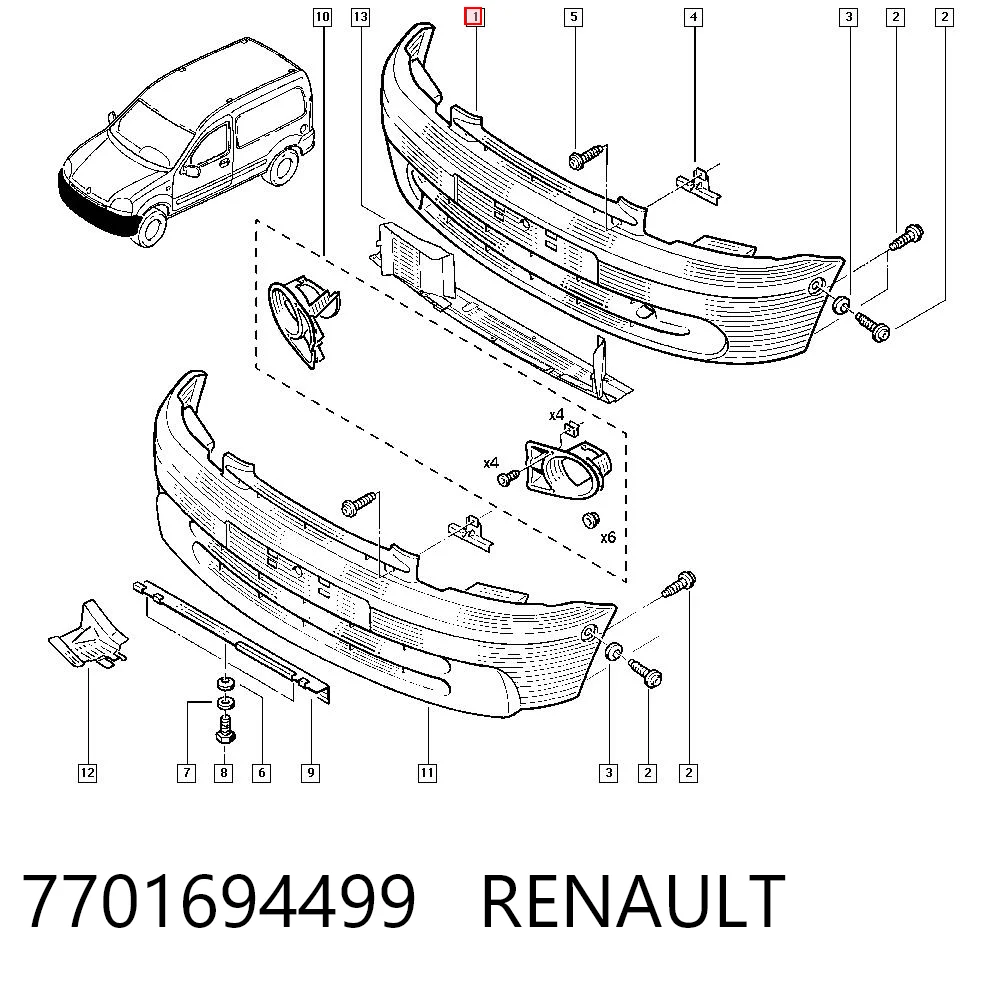 Parachoques delantero Renault Kangoo I monovolumen (KC0, KC1) (1998 - 2008) precio, desde 71,84 EUR