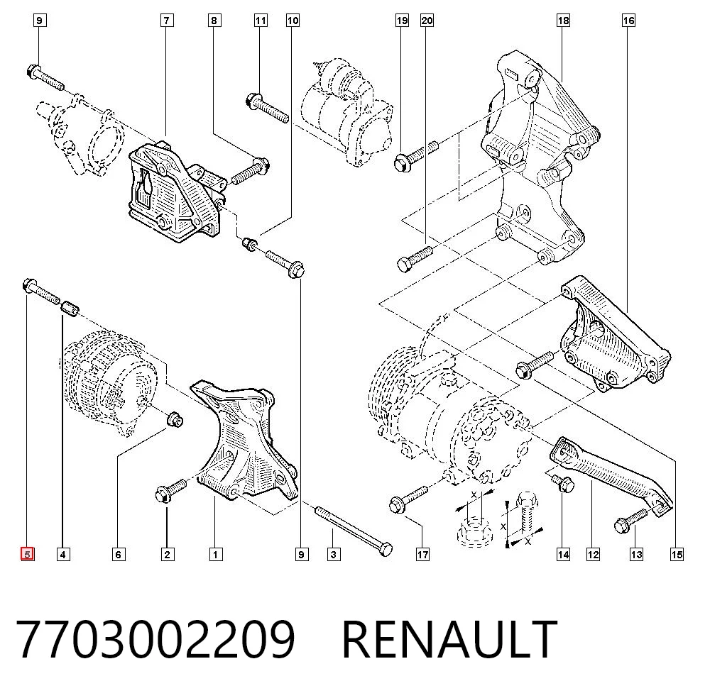 Perno del compresor de aire acondicionado 7703002209 RENAULT