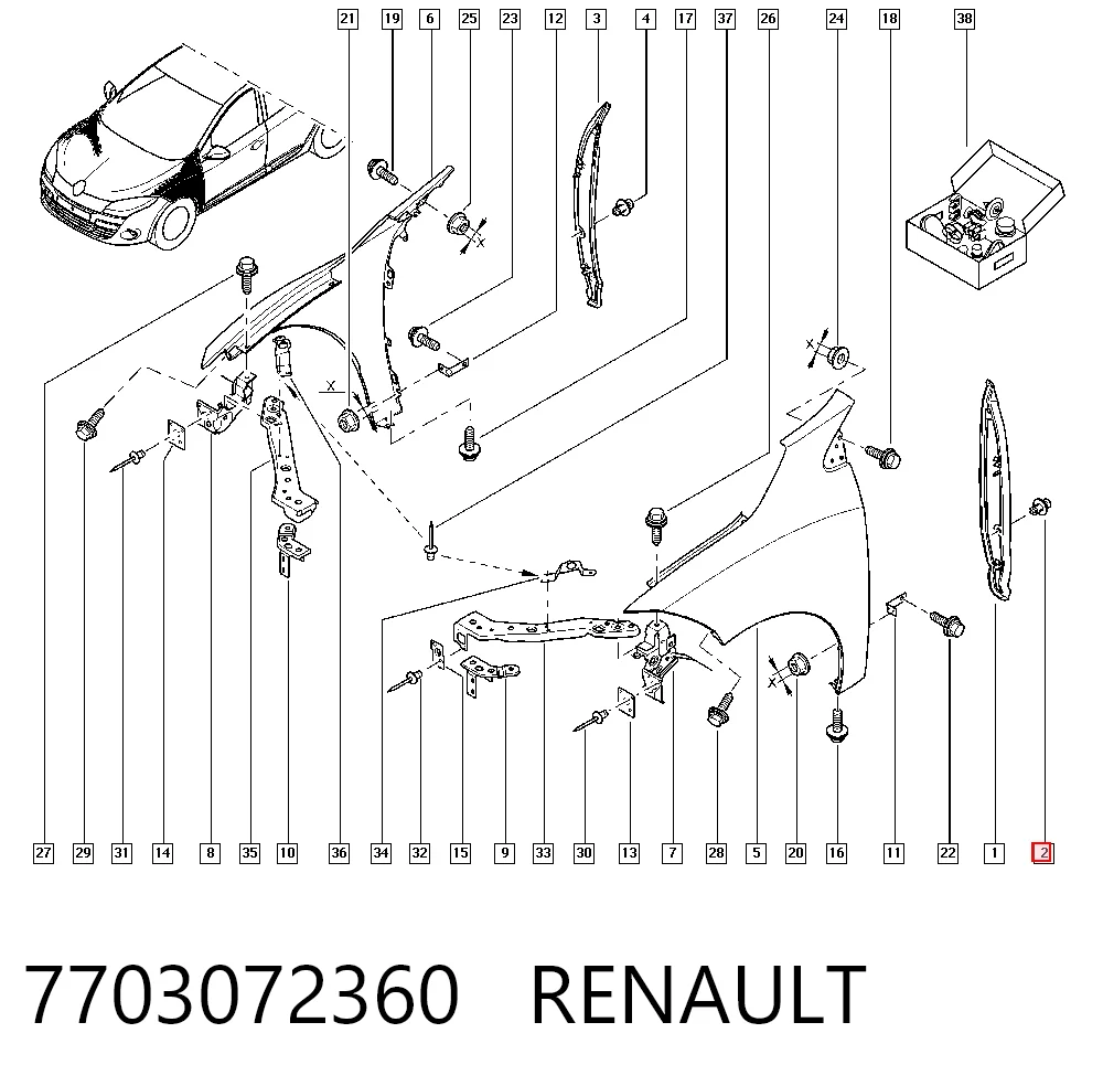 7703072360 Renault (RVI) Clip de fijación de la rejilla del radiador