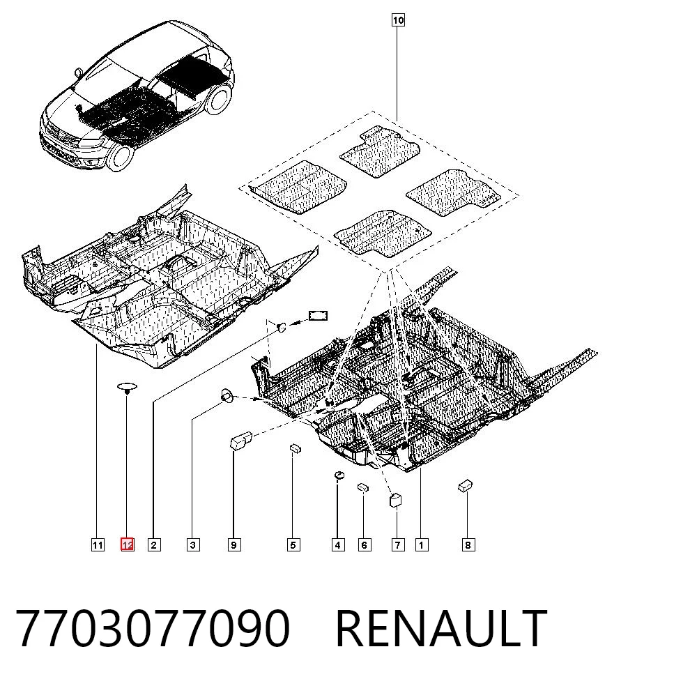 7703077090 Renault (RVI) Clip de tapicería de la tapa del maletero