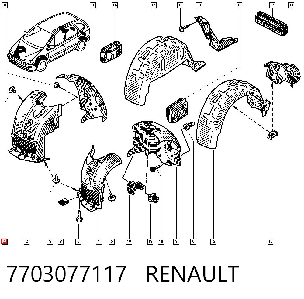 7703077117 Renault (RVI) Clip de tapicería de la tapa del maletero